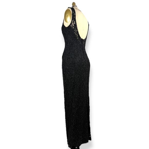 Vintage CARMEN MARC VALVO runway black lace glass beaded evening gown SIZE 4 - Picture 7 of 16
